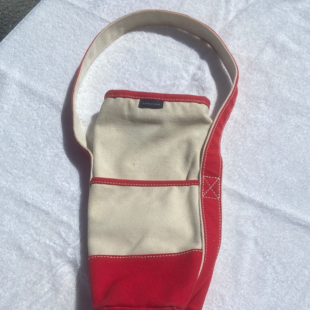 Lands End Red/Cream Canvas Cooler Bag